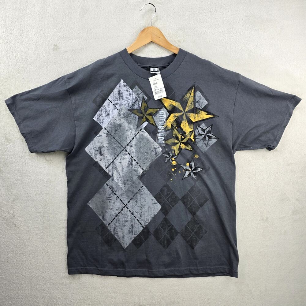 Vtg Y2K Hybrid Tee Shirt XL Stars Argyle Pinkman Grunge Goth Punk Skater MMA